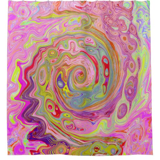 Retro Roze, Geel en Magenta Abstracte Groovy Art Douchegordijn (Voorkant)