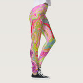 Retro Roze, Geel en Magenta Abstracte Groovy Art Leggings (Rechts)