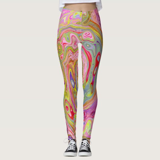 Retro Roze, Geel en Magenta Abstracte Groovy Art Leggings (Voorkant)