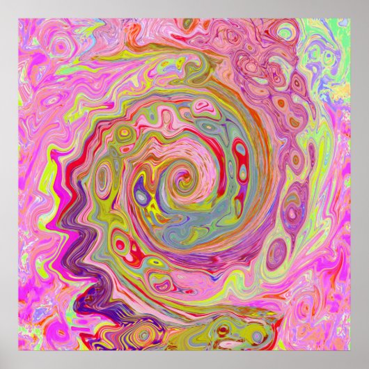 Retro Roze, Geel en Magenta Abstracte Groovy Art Poster (Voorkant)