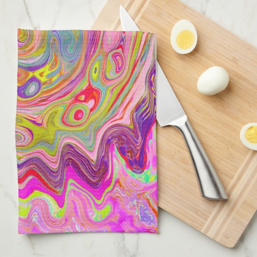 Retro Roze, Geel en Magenta Abstracte Groovy Art Theedoek (Quarter Fold)