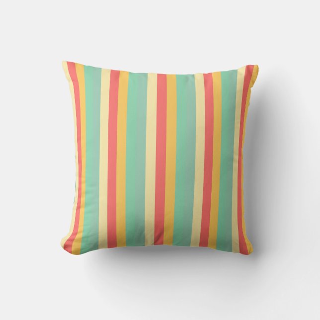 Retro Roze Geel Groen Blauw Strepen Kussen (Voorkant)