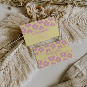 Retro Roze Geel Groovy Bloemig Meisjesachtig Uniek Visitekaartje