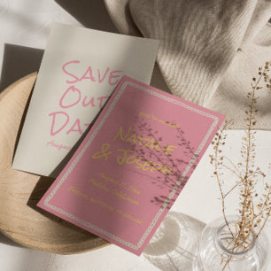 Retro Roze Geel Kleurrijk Pastel Funky Bruiloft Save The Date