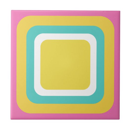 Retro Roze Geel Teal Wit Tegeltje (Voorkant)