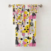 Retro roze geel zwart dames bad handdoek (Insitu)