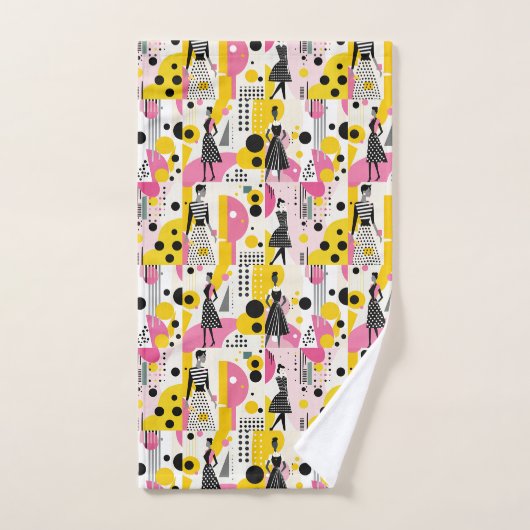 Retro roze geel zwart dames bad handdoek (Handdoek)