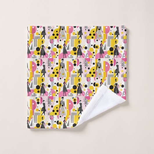 Retro roze geel zwart dames bad handdoek (Wasdoekje)