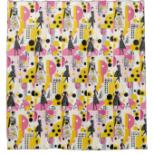 Retro Roze Geel Zwart Mode Dames Douchegordijn (Voorkant)