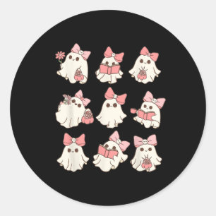 Retro Roze Geest Lezen Halloween Tuinieren Mini Ronde Sticker