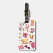 Retro Roze Geïllustreerd  Bagagelabel (Voorkant verticaal)