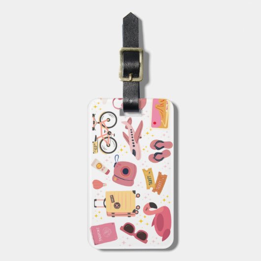 Retro Roze Geïllustreerd  Bagagelabel (Voorkant verticaal)