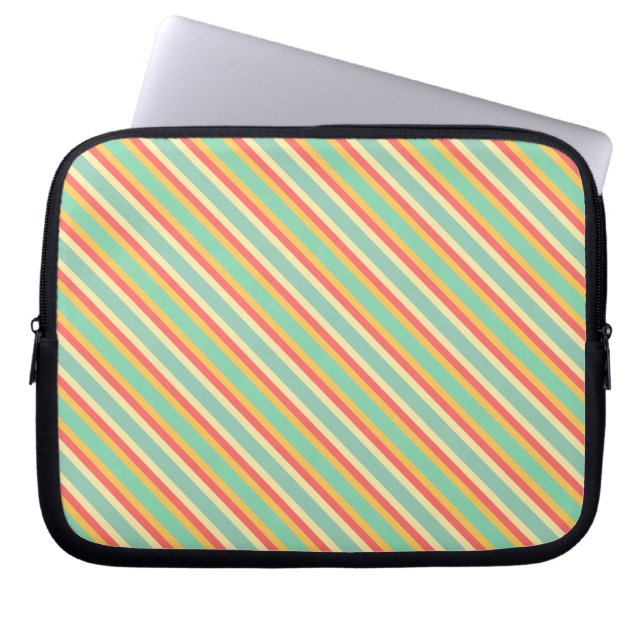 Retro Roze Gele Blauwe Stripes Laptop Sleeve (Voorkant)
