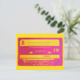 Retro Roze & Gele Cassettebandje Briefkaart
