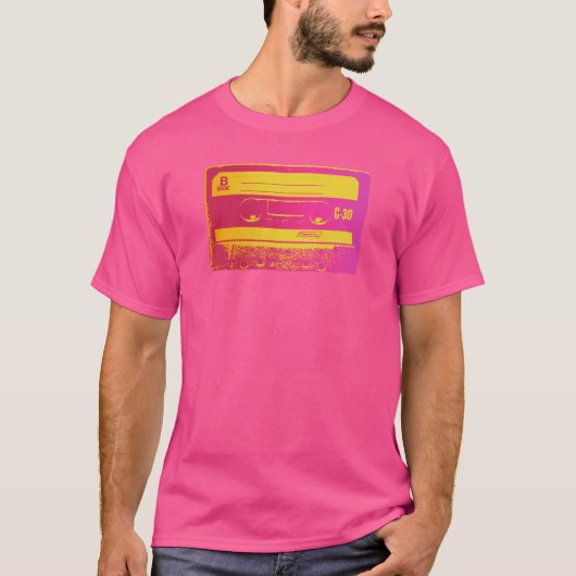 Retro roze & gele cassettebandje t-shirt (Voorkant)