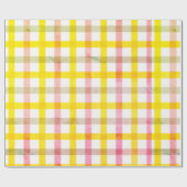 Retro Roze Gele Check Pattern Paasmeisje Cadeaupapier (Vlak)