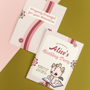Retro Roze Gele Pastel Baby Dragon Verjaardag Kaart