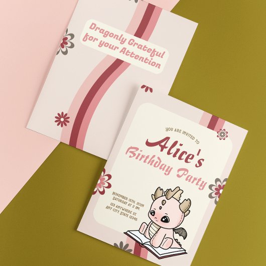 Retro Roze Gele Pastel Baby Dragon Verjaardag Kaart