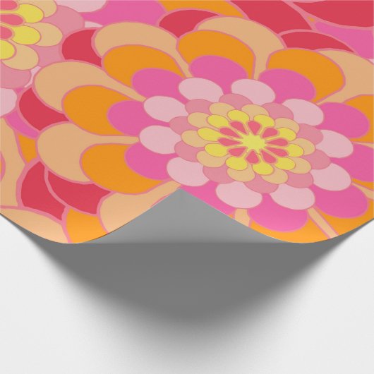 Retro Roze Gele Tones Floral Pattern Cadeaupapier (Hoek)
