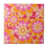 Retro Roze Gele Tones Floral Pattern Tegeltje (Voorkant)