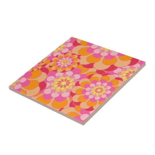 Retro Roze Gele Tones Floral Pattern Tegeltje (Zijkant)