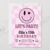 Retro Roze Gelukkig Gezicht Glimlach Verjaardag Ui Kaart (Voorkant)