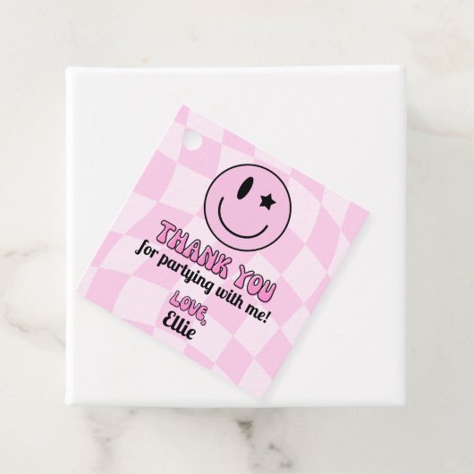 Retro Roze Gelukkig Gezicht Verjaardagsfeestje Fav Bedankjes Labels (In situ)