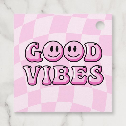 Retro Roze Gelukkig Gezicht Verjaardagsfeestje Fav Bedankjes Labels (Achterkant)