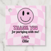 Retro Roze Gelukkig Gezicht Verjaardagsfeestje Fav Bedankjes Labels (Voorkant)