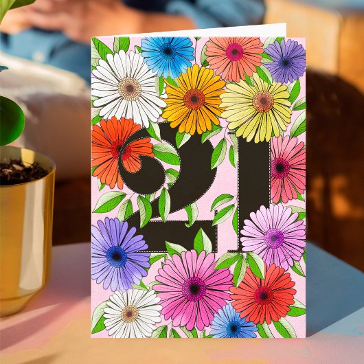 Retro Roze Gepersonaliseerde 21e Verjaardag Bloeme Kaart