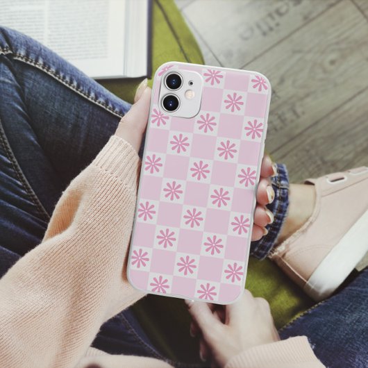 Retro roze geruit bloempatroon Case-Mate iPhone case