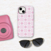 Retro roze geruit bloempatroon Case-Mate iPhone case