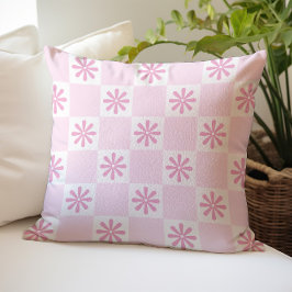 Retro roze geruit bloempatroon kussen