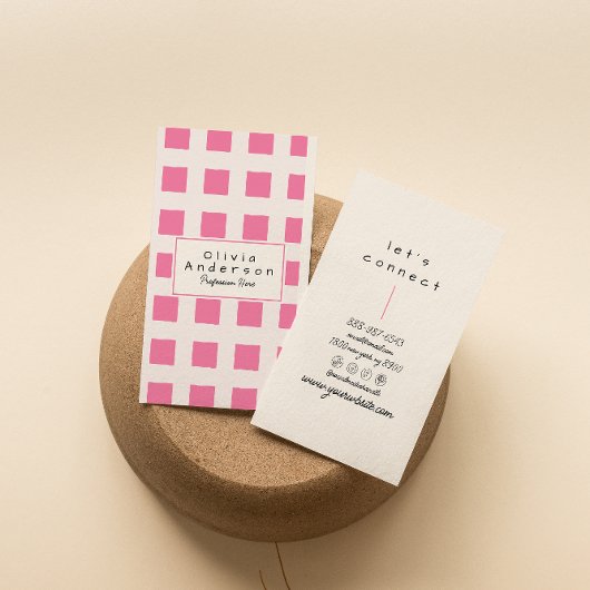 Retro Roze Geruit Trendy Boho Funky Girly Fun Visitekaartje