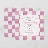 Retro roze geruite meisje babyshower uitnodiging (Voorkant / Achterkant)