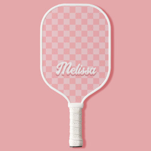 Retro roze geruite monogram pickleball paddle