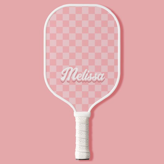 Retro roze geruite monogram pickleball paddle