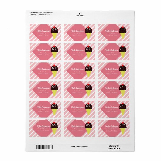 Retro Roze gestreept ijs Aangepaste Adresetiketten Etiket (Full Sheet)