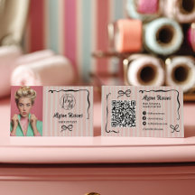 Retro roze gestreepte quirky haar foto qr-code log
