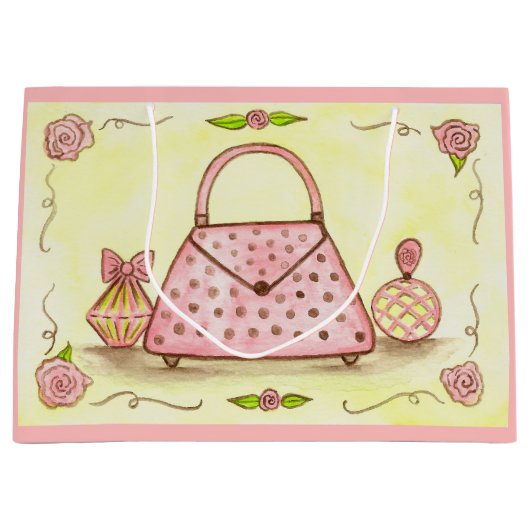 Retro Roze Gift Bag Groot Cadeauzakje (Voorkant)