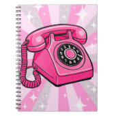 Retro Roze Glitter Draaischijf Huistelefoon Notitieboek (Voorkant)