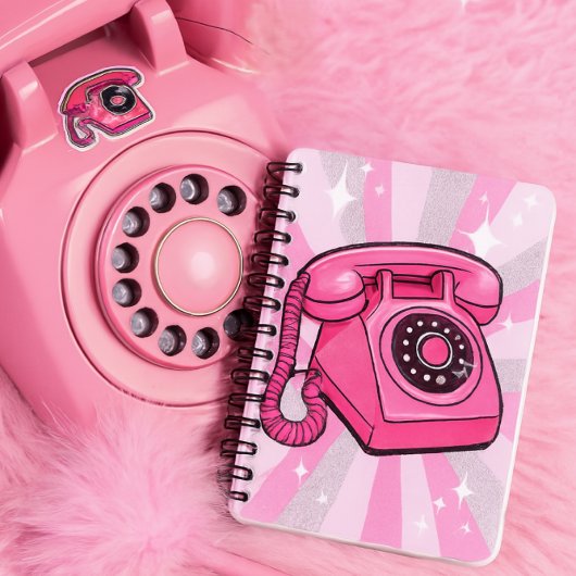 Retro Roze Glitter Draaischijf Huistelefoon Notitieboek