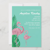 Retro Roze Glitter Flamingo en Palmbladeren Kaart (Voorkant)