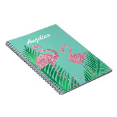 Retro Roze Glitter Flamingo en Palmbladeren Notitieboek (Rechterzijde)