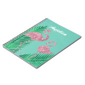 Retro Roze Glitter Flamingo en Palmbladeren Notitieboek (Linkerzijde)