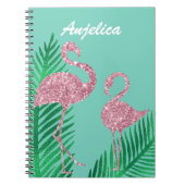 Retro Roze Glitter Flamingo en Palmbladeren Notitieboek (Voorkant)