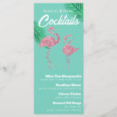 Retro Roze Glitter Flamingo's en Palmbladeren Menu (Voorkant)