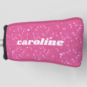 Retro Roze Glitter Glans Gepersonaliseerde Naam Golfheadcover