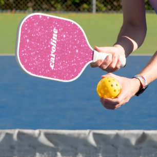 Retro Roze Glitter Glans Gepersonaliseerde Naam Pickleball Paddle