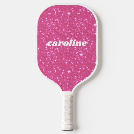 Retro Roze Glitter Glans Gepersonaliseerde Naam Pickleball Paddle (Voorkant)